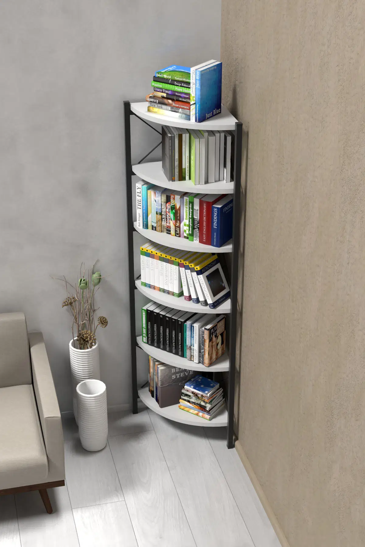 6 Raflı Kitaplık ve Saksılık Beyaz 160 cm