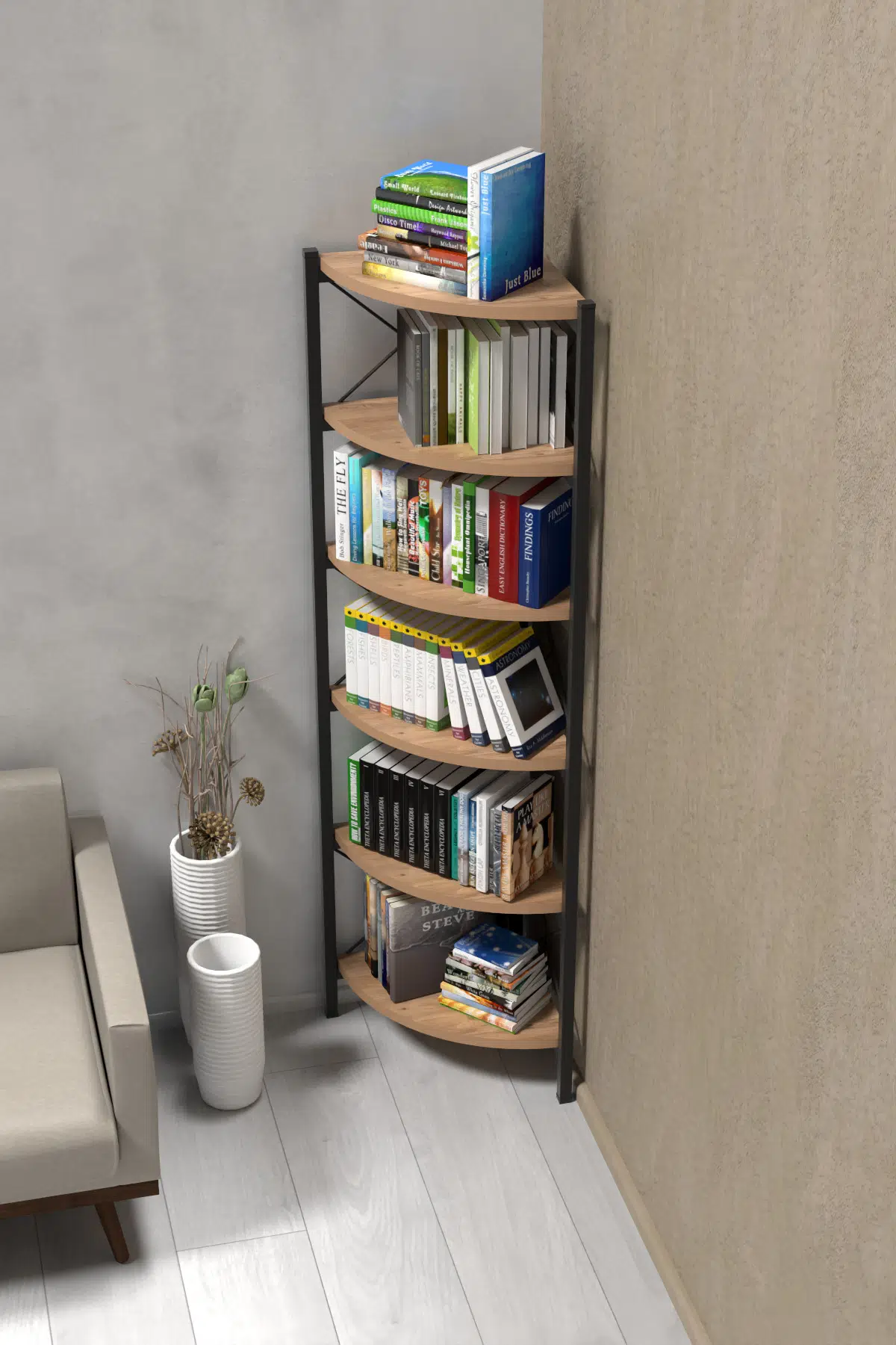 6 Raflı Kitaplık ve Saksılık Krem 160 cm