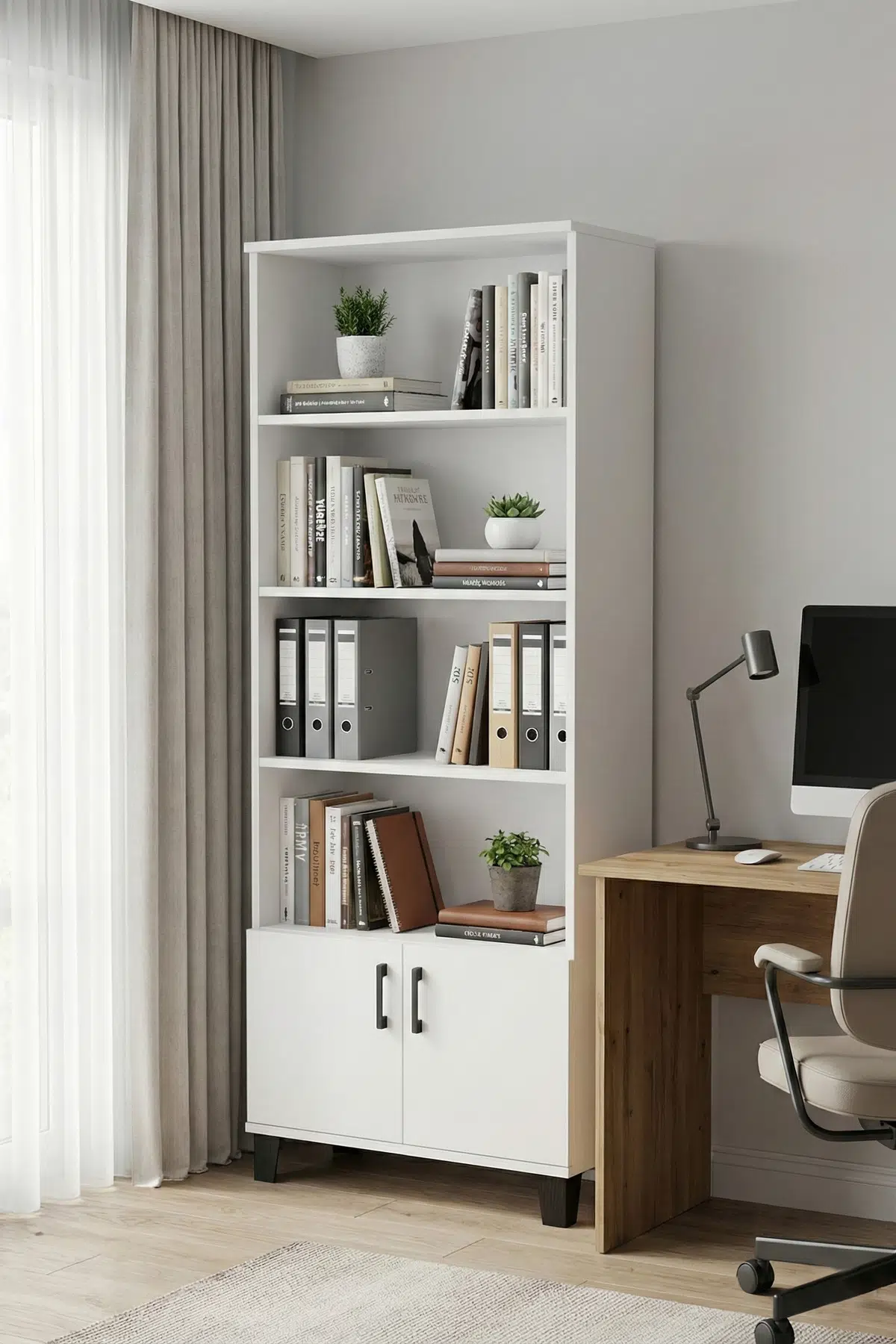 Çok Amaçlı Kitaplık Suntalam Beyaz 75x190