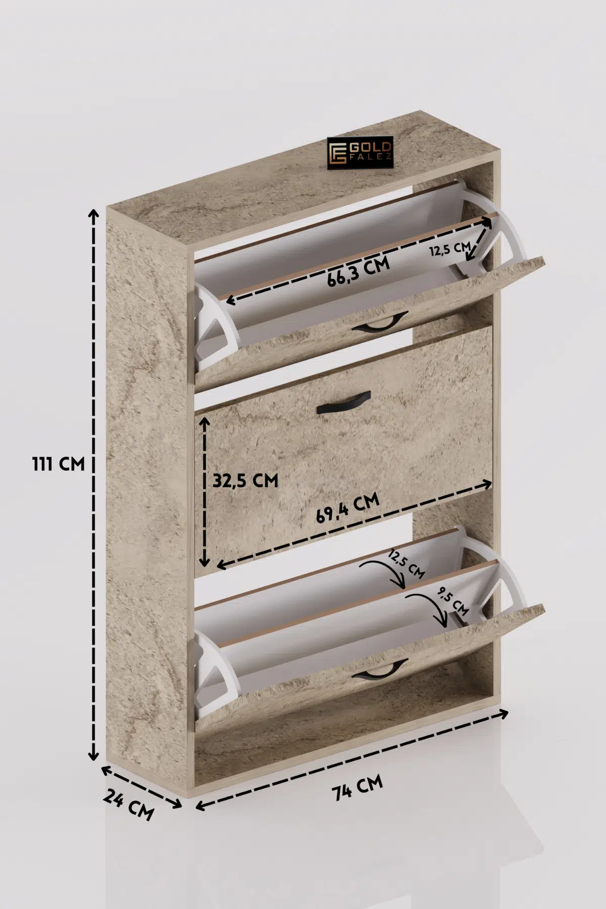 Düşer Kapaklı Ayakkabılık Ekru 74 cm