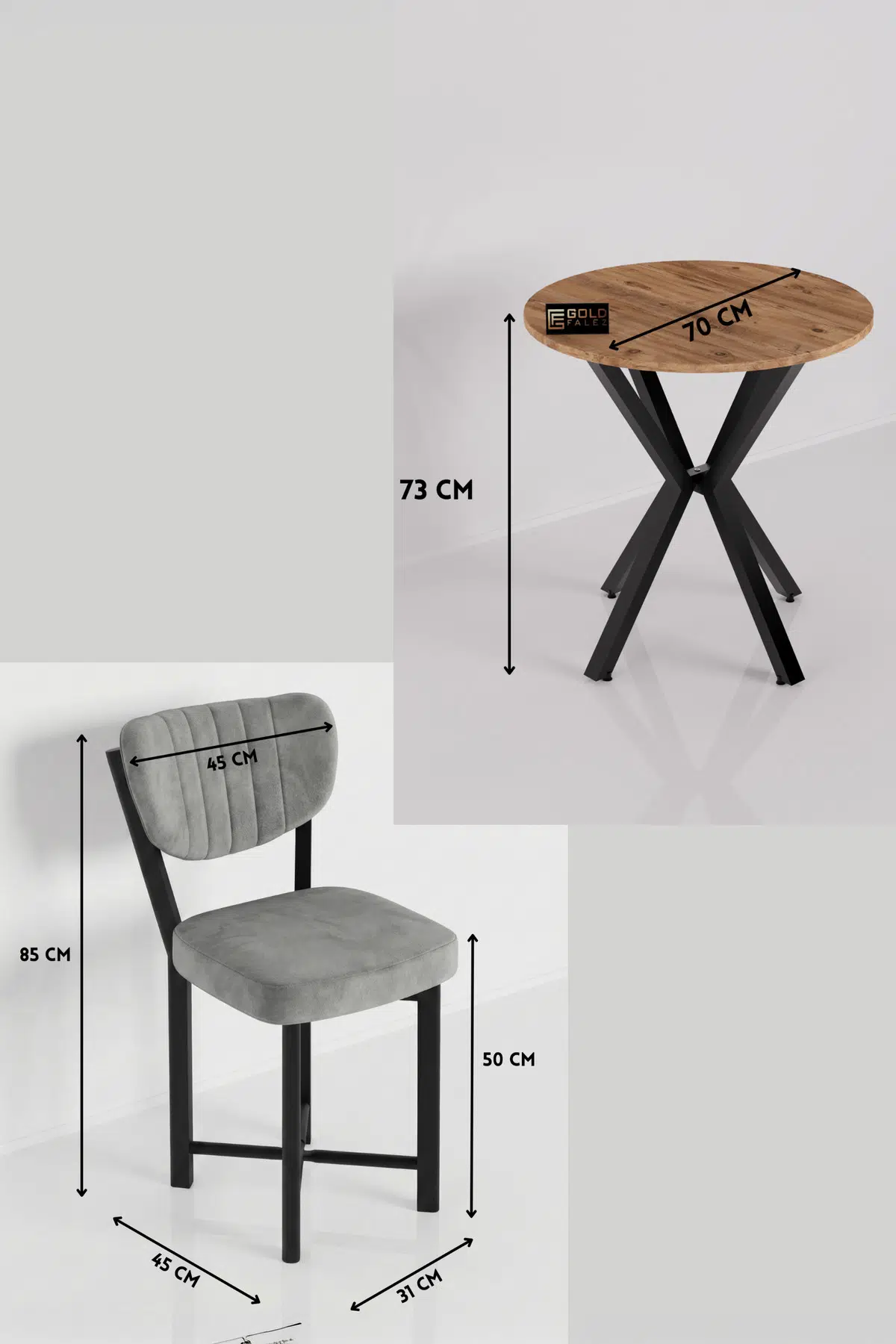 Elma Masa Seti Gri 70 cm