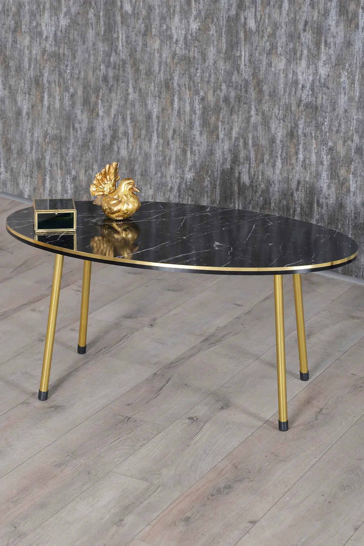Gold Metal Düz Ayak 4'lü Sehpa Siyah