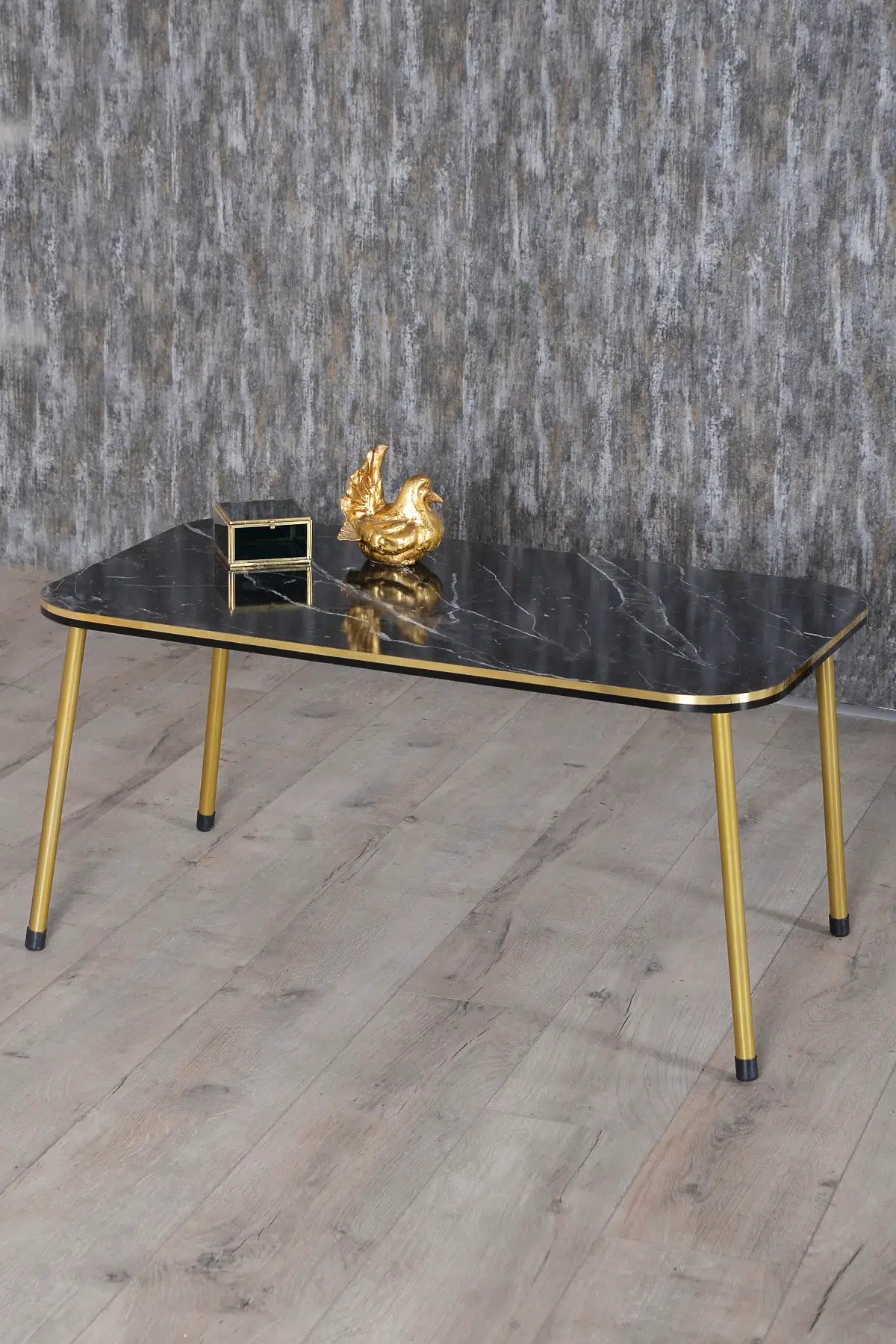 Gold Metal Düz Ayak 4'lü Sehpa Siyah