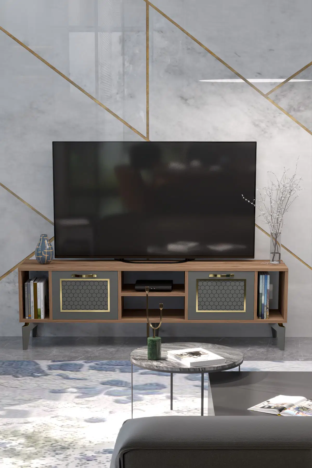 Linya Gold TV Sehpası Kahverengi