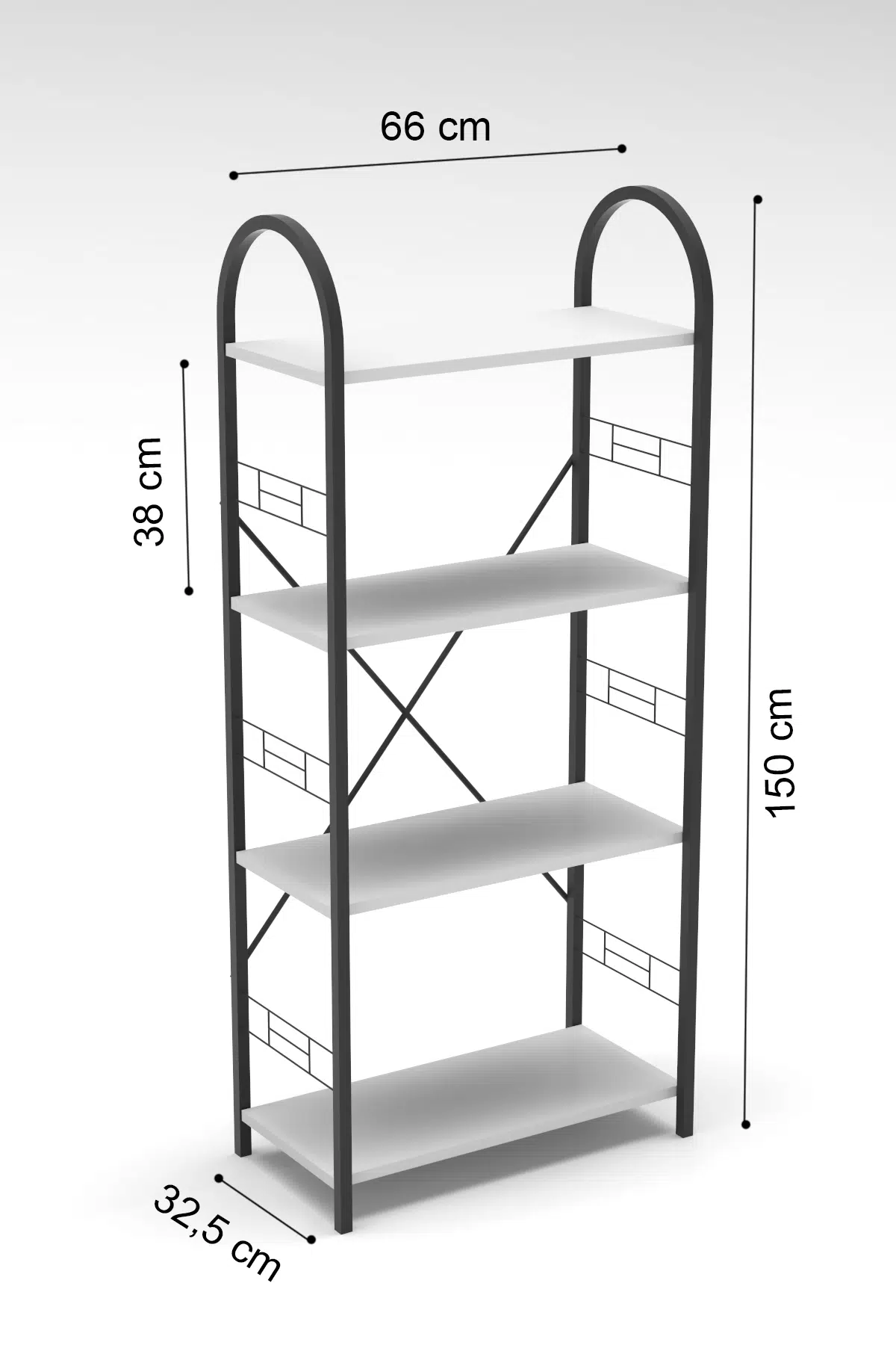 Metal Kitaplık Beyaz 150 cm