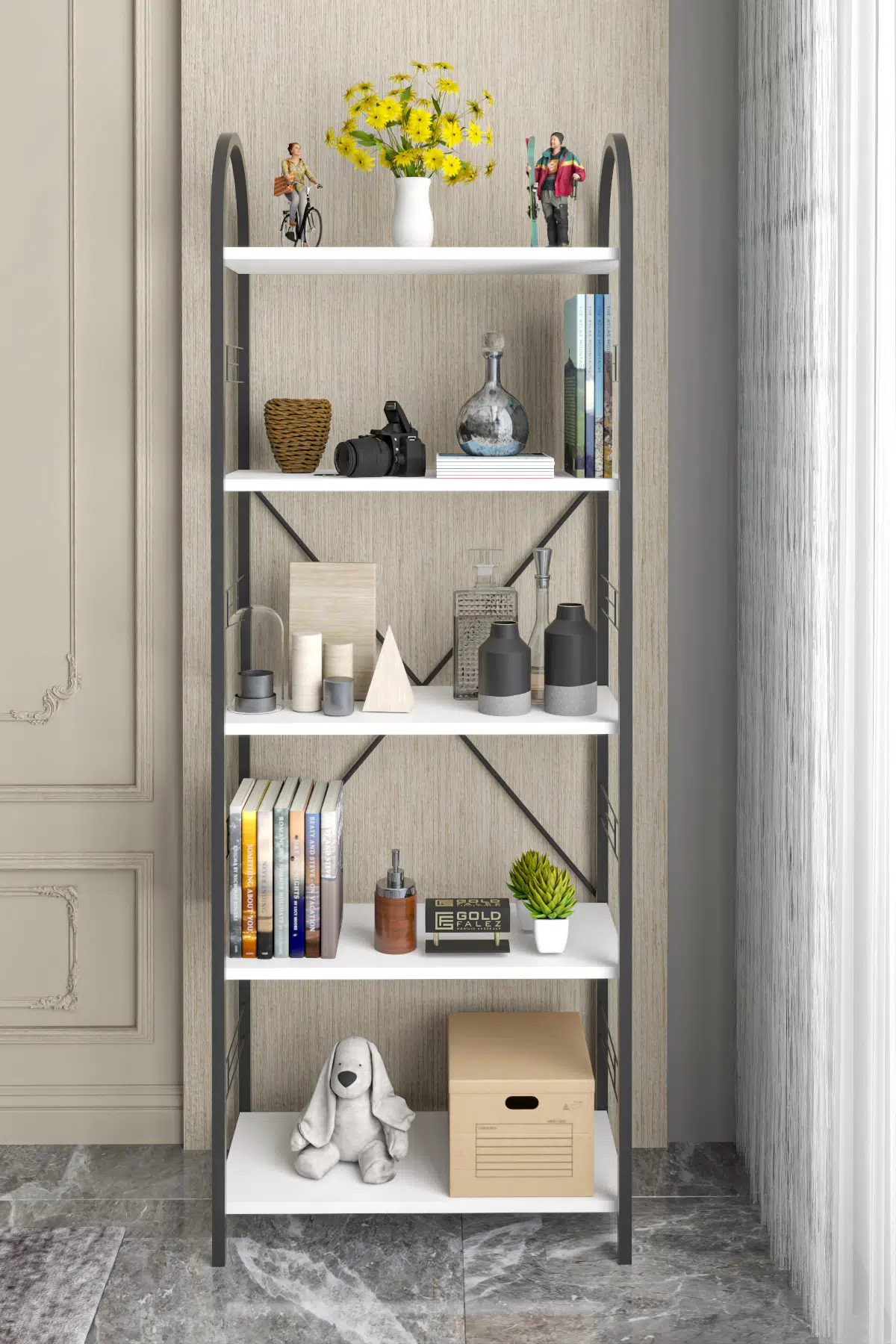 Metal Kitaplık Beyaz 180 cm