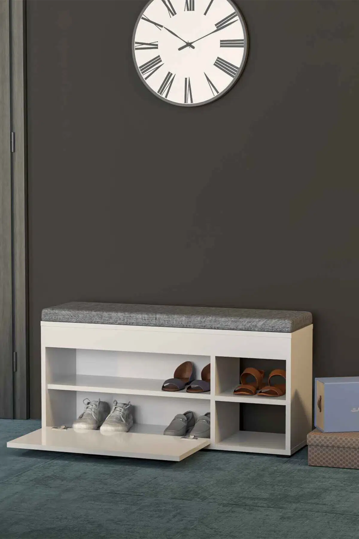 Puflu Ayakkabılık Bench Beyaz 90 cm