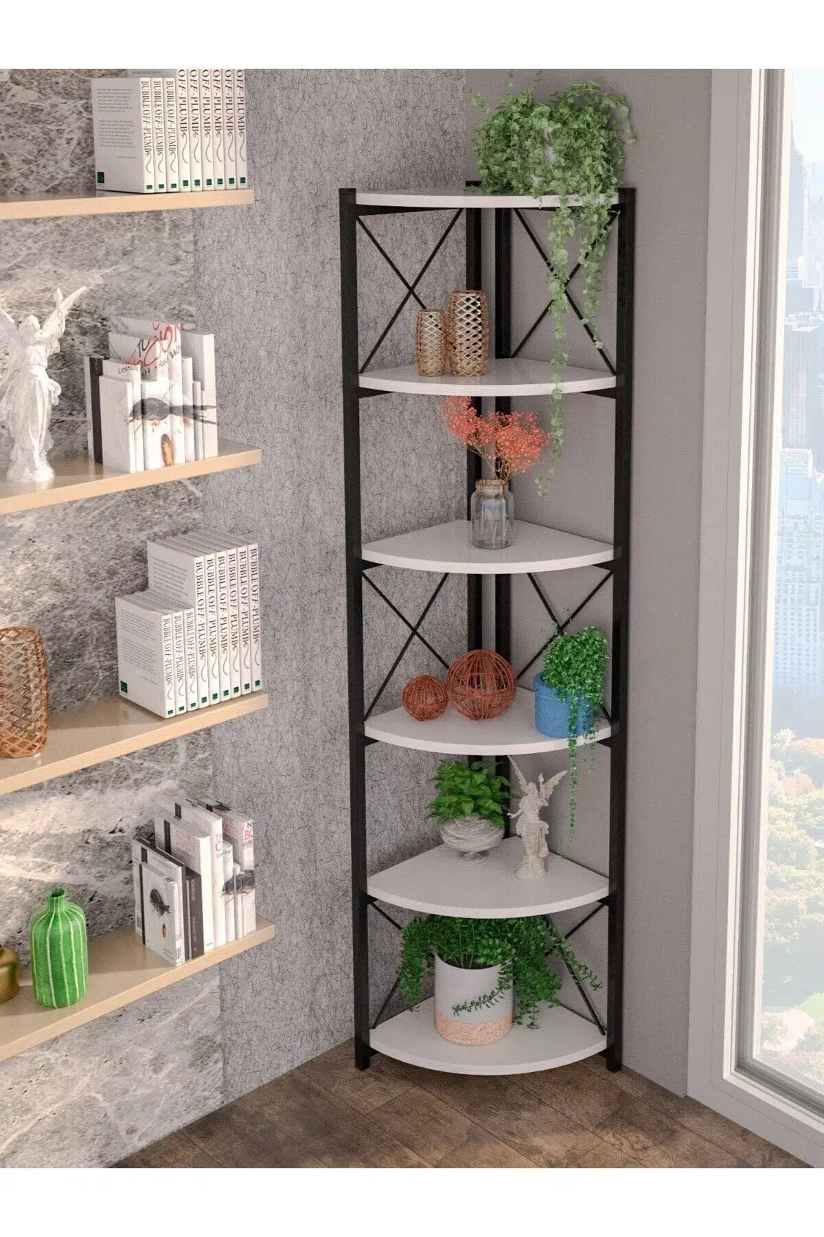 İlkal 6 Raflı Kitaplık ve Saksılık Beyaz 160 cm
