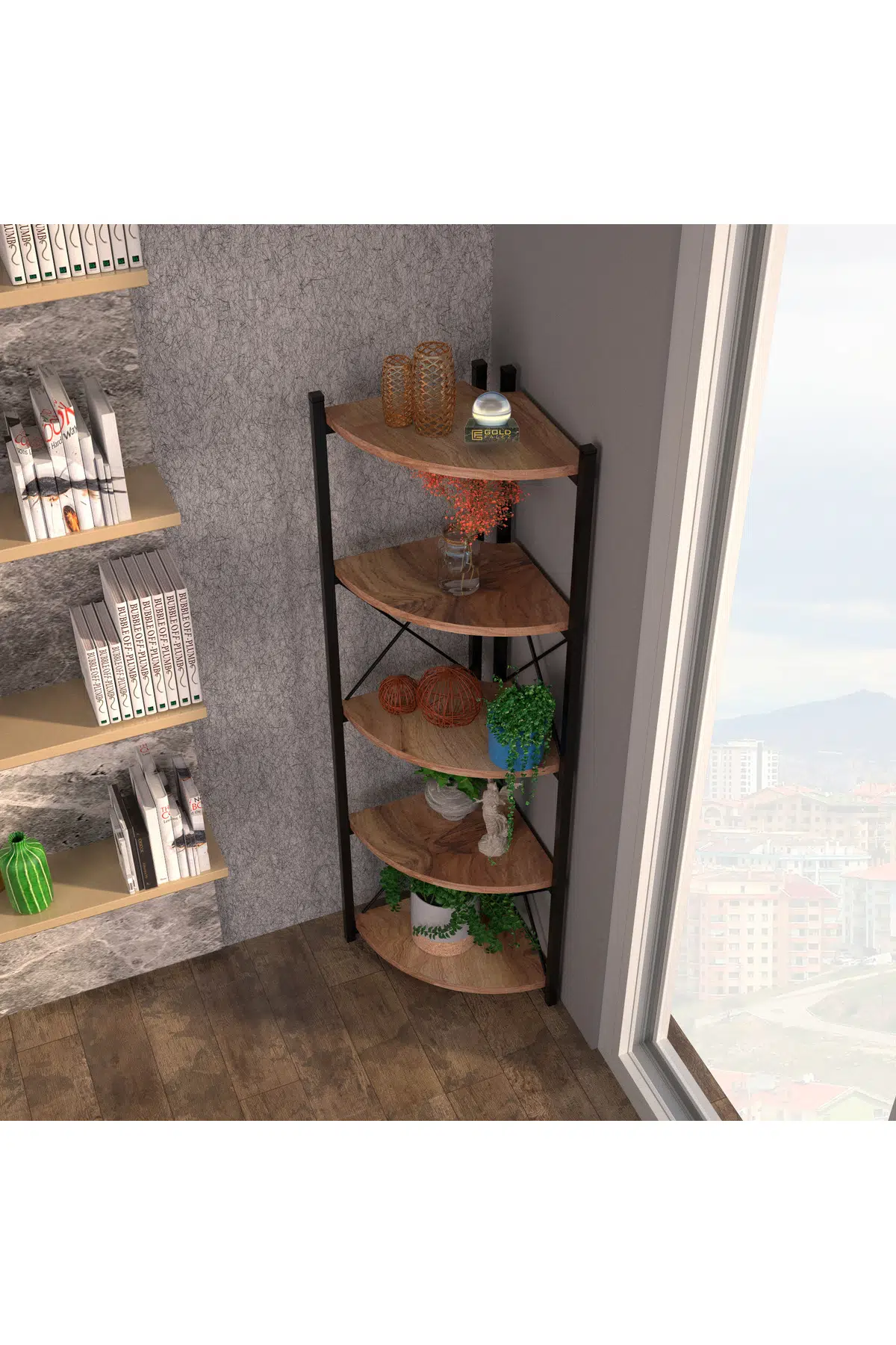 İlkal 6 Raflı Kitaplık ve Saksılık Krem 160 cm