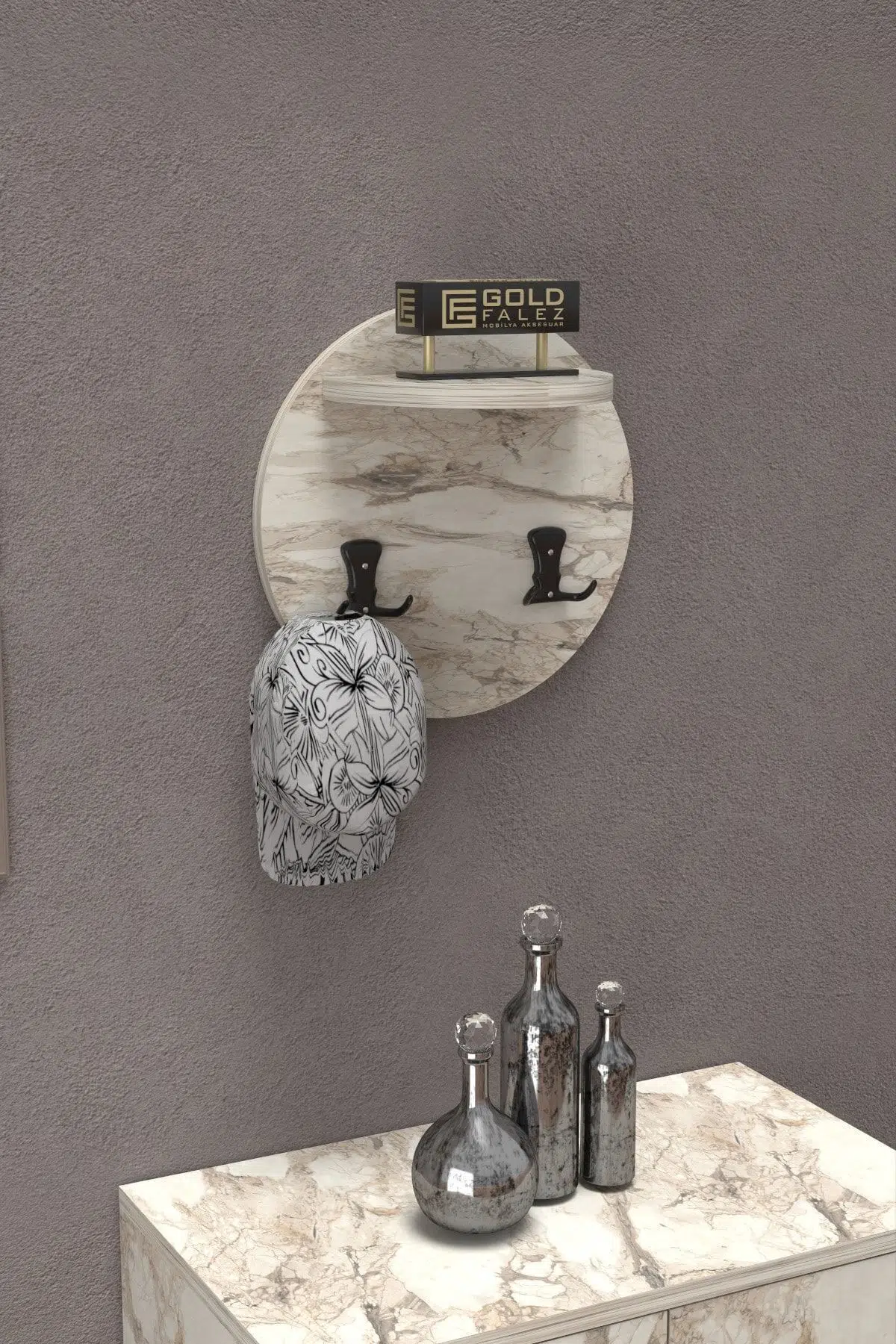 İlkal Duvar Askılığı Beyaz Mermer Desen