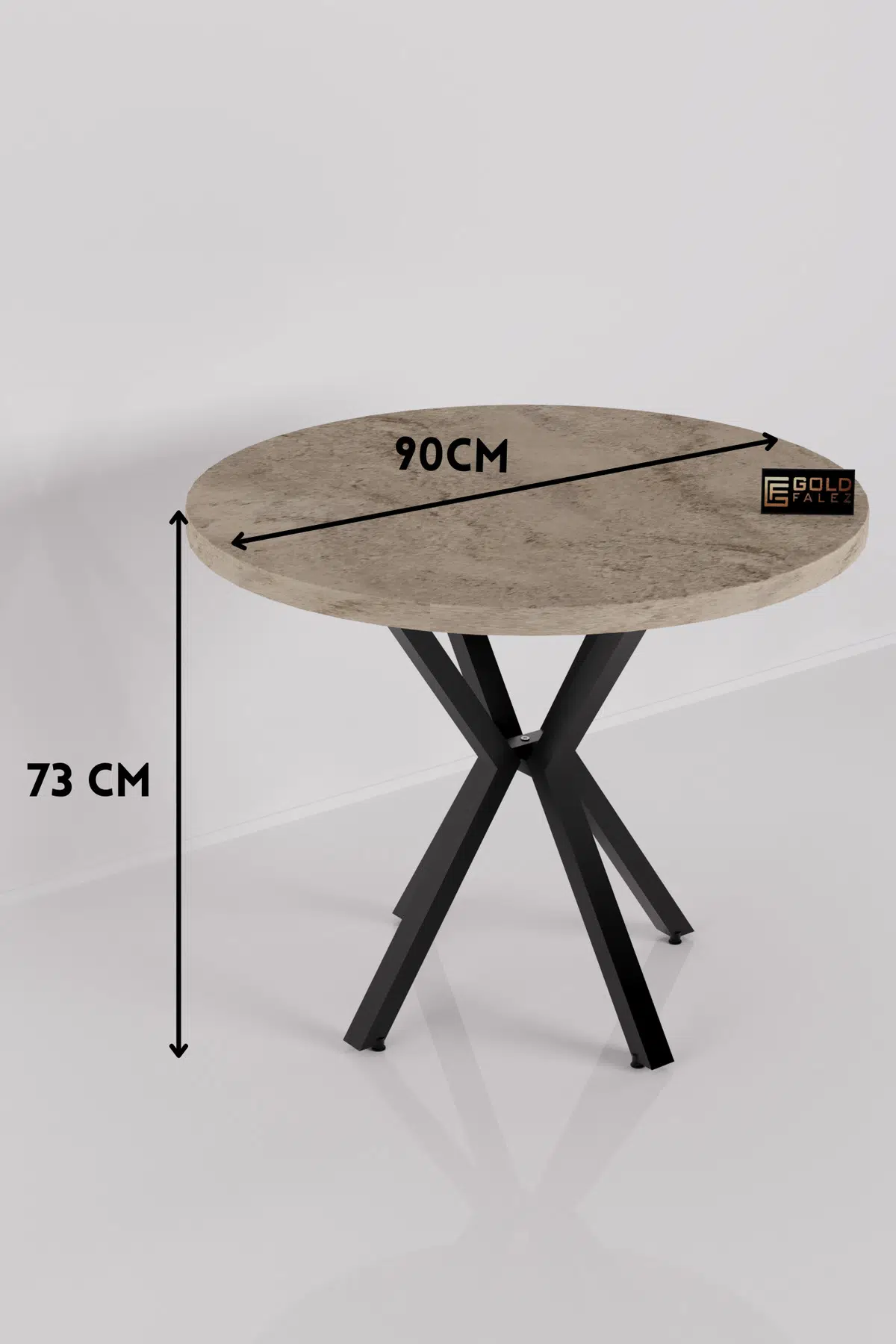 Mutfak Masası 90 cm Yuvarlak Masa Modern Metal Ayaklı Cafe Balkon Ofis Yemek Masası 9826 Traverten