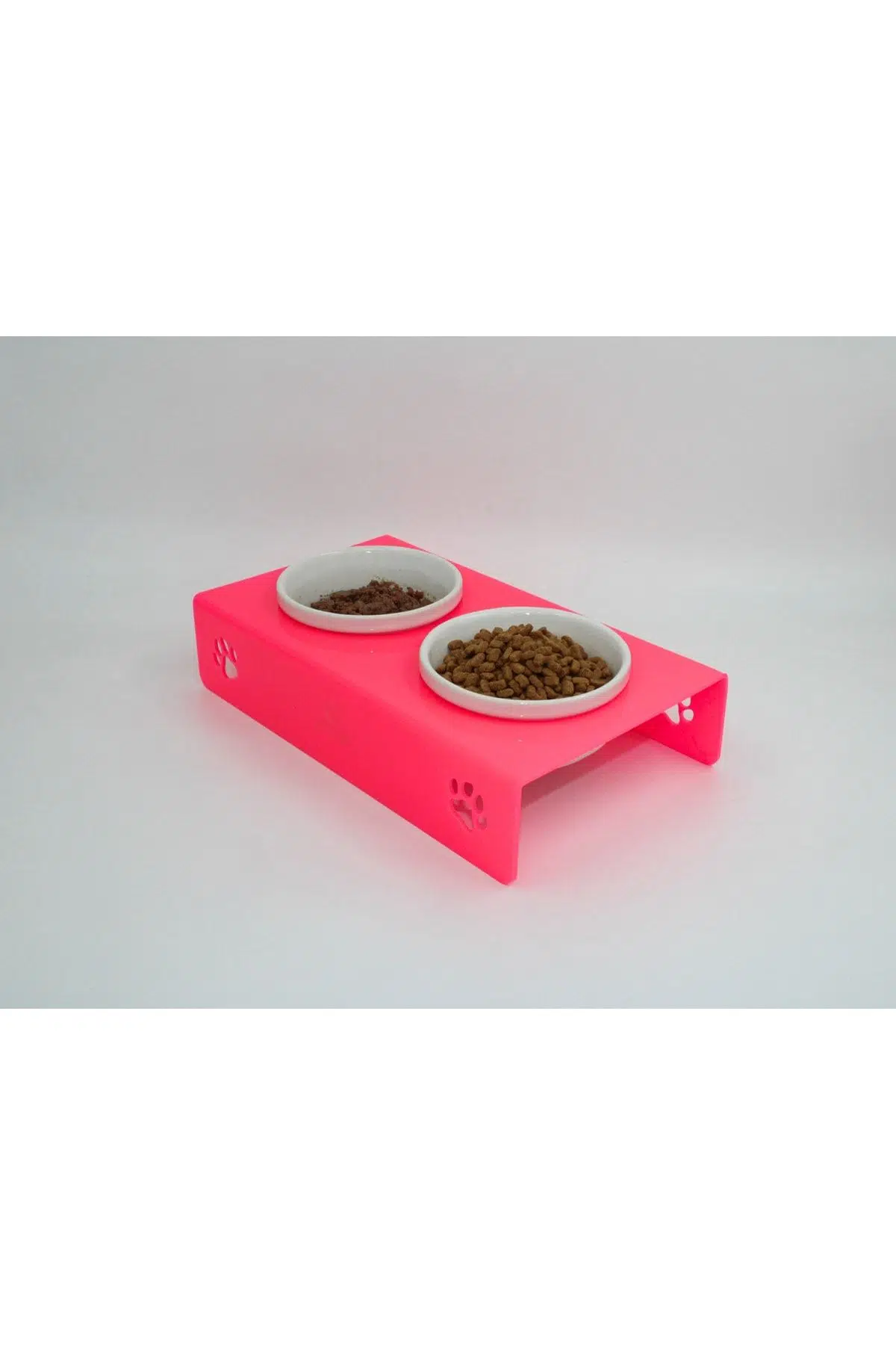 Petmagic Akrilik, Pleksi Kedi, Köpek Beyaz Seramik Ikili Mama Ve Su Kabı - Pembe
