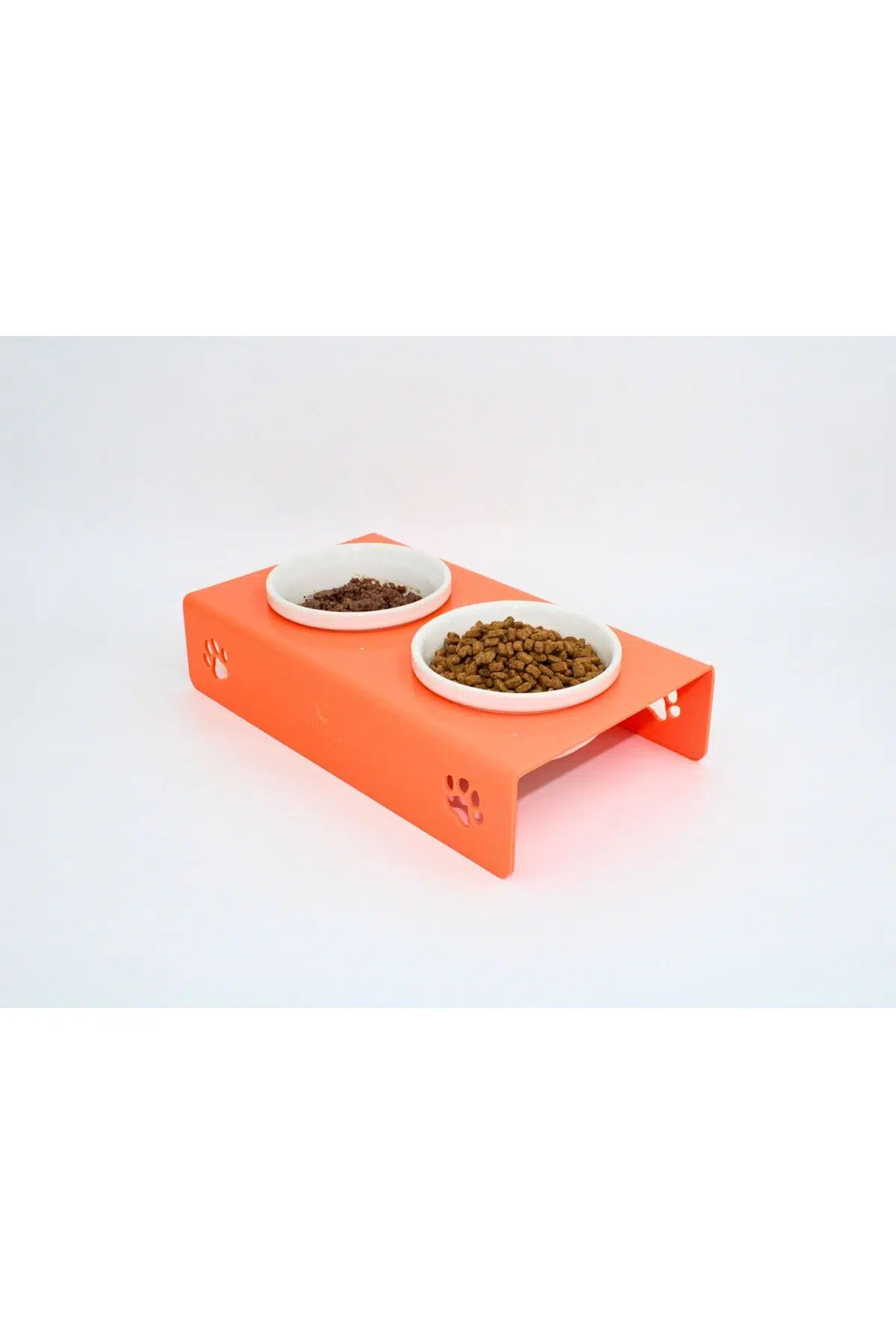 Petmagic Akrilik, Pleksi Kedi, Köpek Beyaz Seramik Ikili Mama Ve Su Kabı - Turuncu