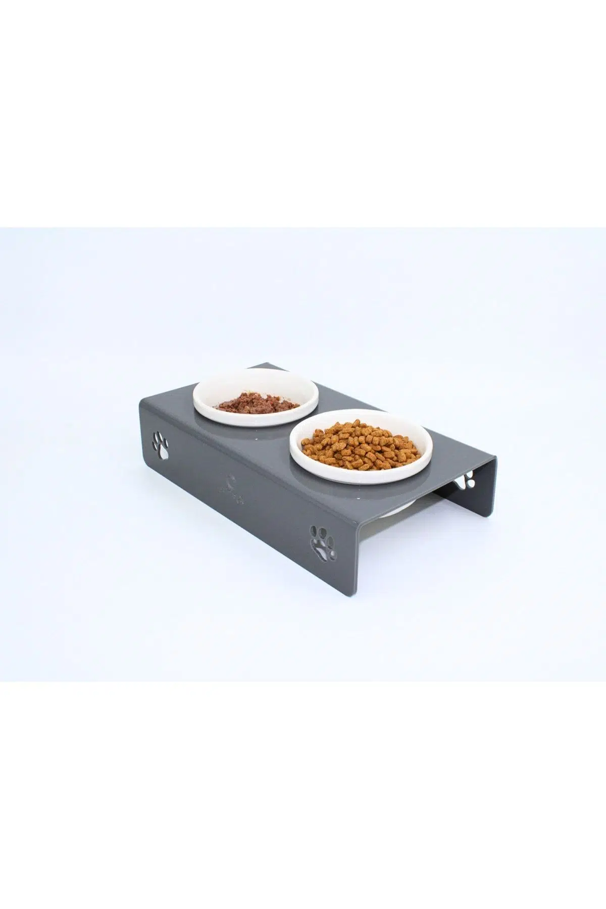 Petmagic Akrilik, Pleksi Kedi, Köpek Beyaz Seramik Ikili Mama Ve Su Kabı - Antrasit