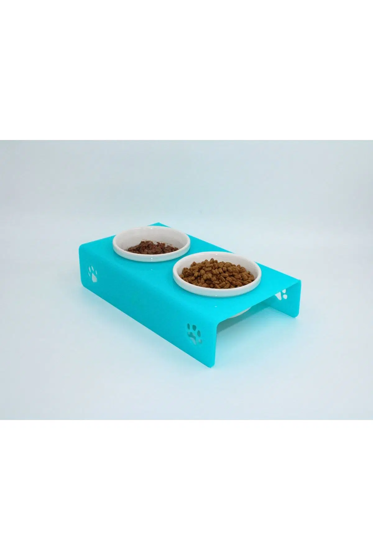 Petmagic Akrilik, Pleksi Kedi, Köpek Beyaz Seramik Ikili Mama Ve Su Kabı - Turkuaz Mavi