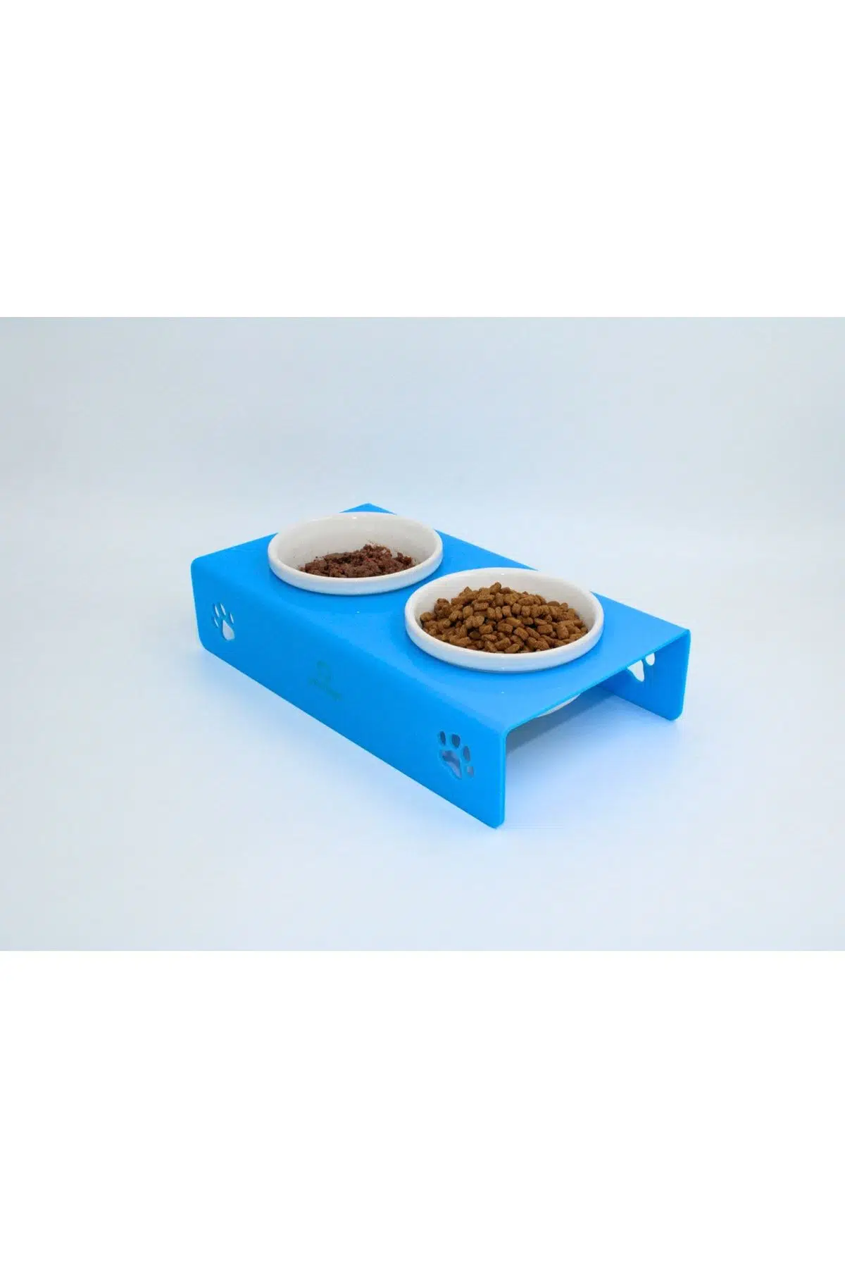 Petmagic Akrilik, Pleksi Kedi, Köpek Beyaz Seramik Ikili Mama Ve Su Kabı - Gök Mavisi