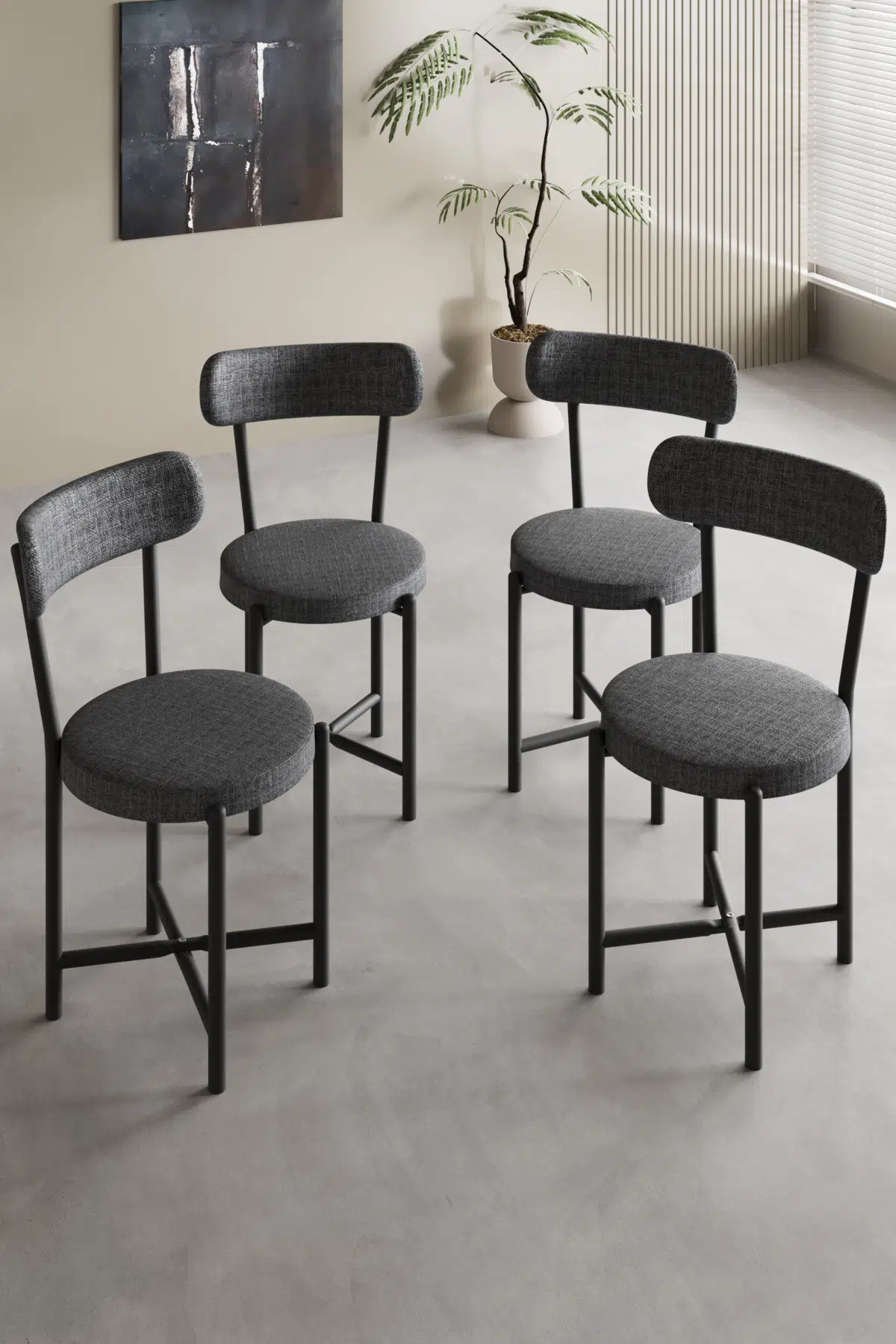 Sandalye 4 Adet Keten Kumaş Metal Ayak Modern Mutfak Sandalyesi Cafe Balkon Ofis Teddy 9809 Antrasit